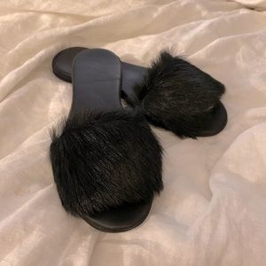 Brother Vellies Fur Black Slide Sandals Slippers